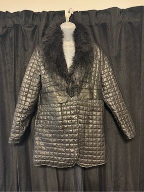 WEN Black Quilted Puffer Coat with Faux Fur Shawl Collar